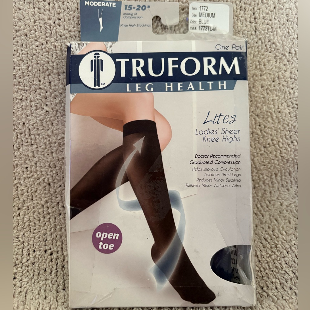 Womens 1520 Mmhg Compression Knee High Socks Stockings Open Toe Medium Navy